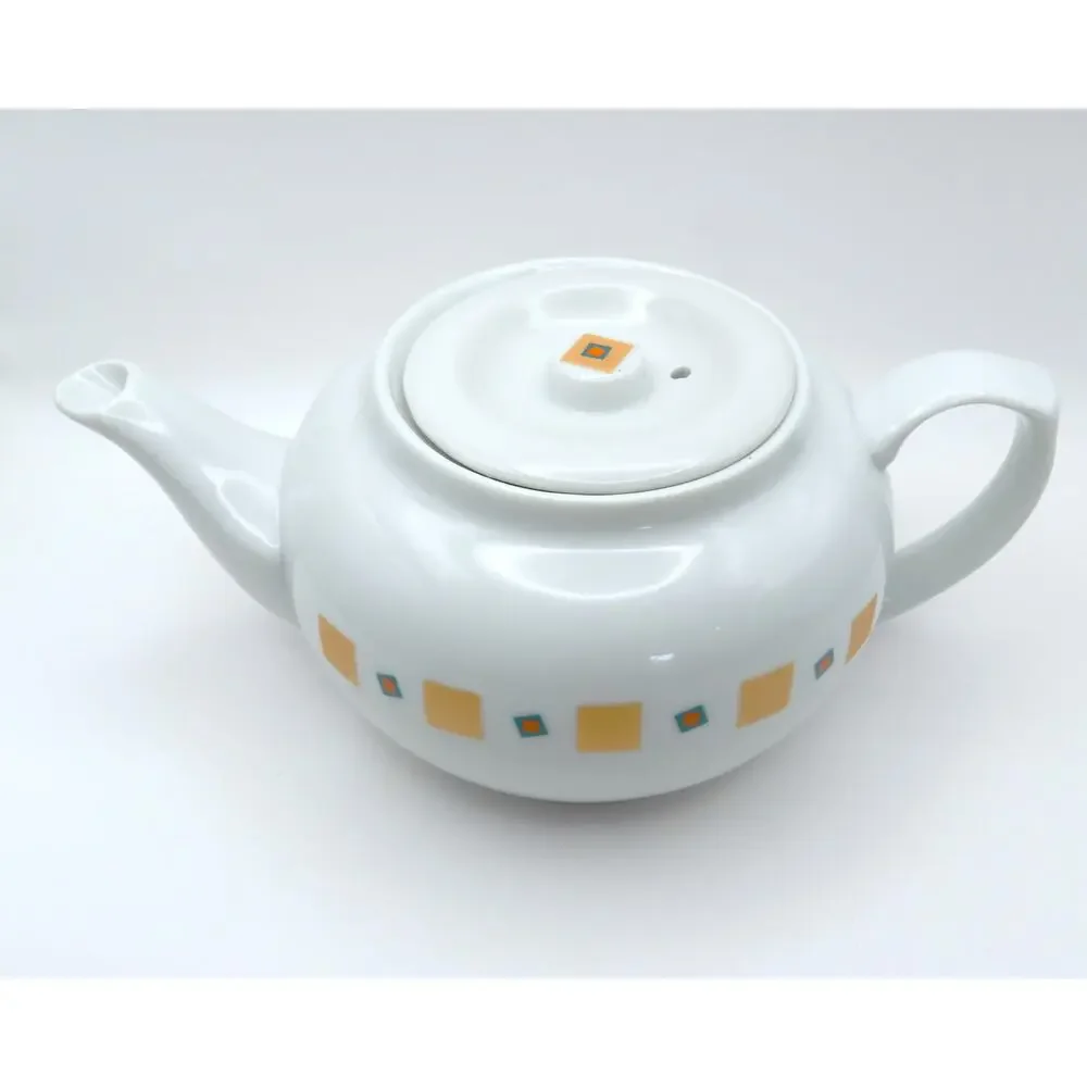 Vintage Liz Claiborne Delights to a Tea Teapot Gold Geometric Squares